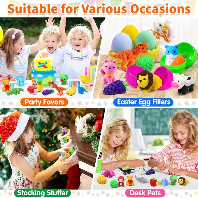 40 Pack Animal Erasers for Kids Bulk Desk Pets Classroom Prizes Treasure Box - Image 8