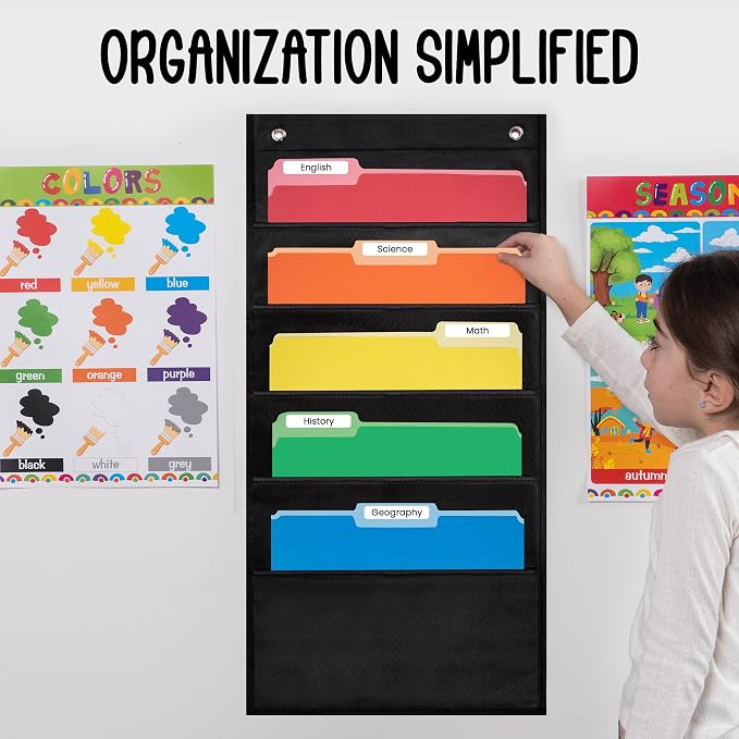 Essex Wares - 5 Pocket File Pocket Chart, and More - Wall Folder Organizer - 5 - Image 4