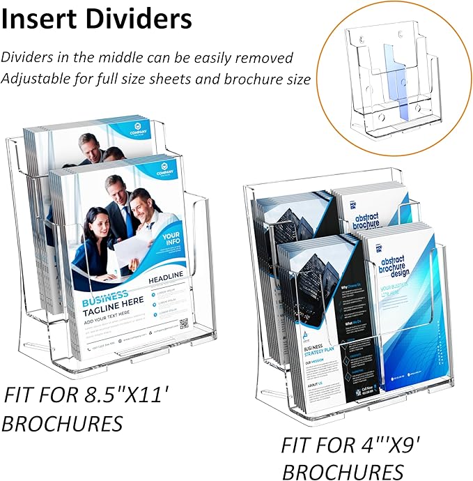 FUCDTEFC 2 Pack Acrylic Brochure Holder 8.5x11 & 4 x9 Inches, Flyer Holder - Image 3
