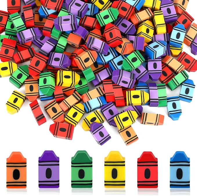 JUNEBRUSHS 150 Pcs Mini Crayon Erasers, Back to School Classroom Supplies | by JUNEBRUSHS