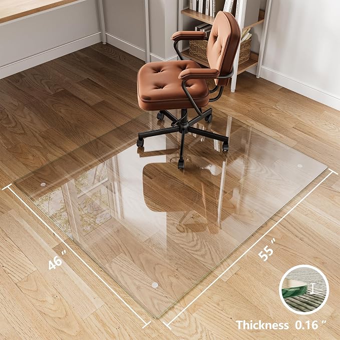 Koonmi Chair Mat for Carpet, Tempered Glass 46"x55" Office Chair Mat, Glass - Image 6