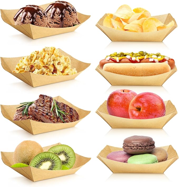 Oomcu 150 Pack 1/2 lb Disposable Kraft Brown Paper Food Boats Hot Dog Trays - Image 7