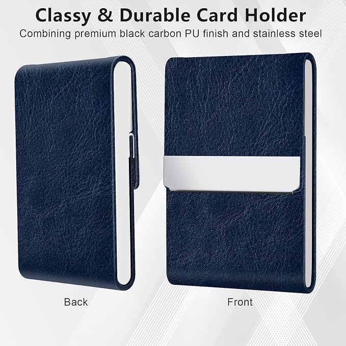 Business Card Holder with Magnetic Closure, Slim Metal PU Business Card Case - Image 4