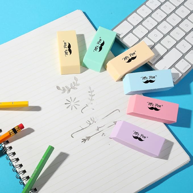 Mr. Pen- Pencil Eraser, 12 Pack, Pastel Colors | Large Latex Free Block Erasers - Image 6