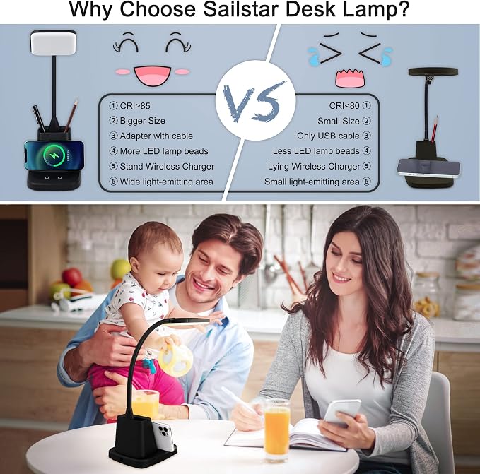 Desk Lamp, LED Desk Lamps for Home Office, Wireless Charger Small Desk Lamp - Image 4