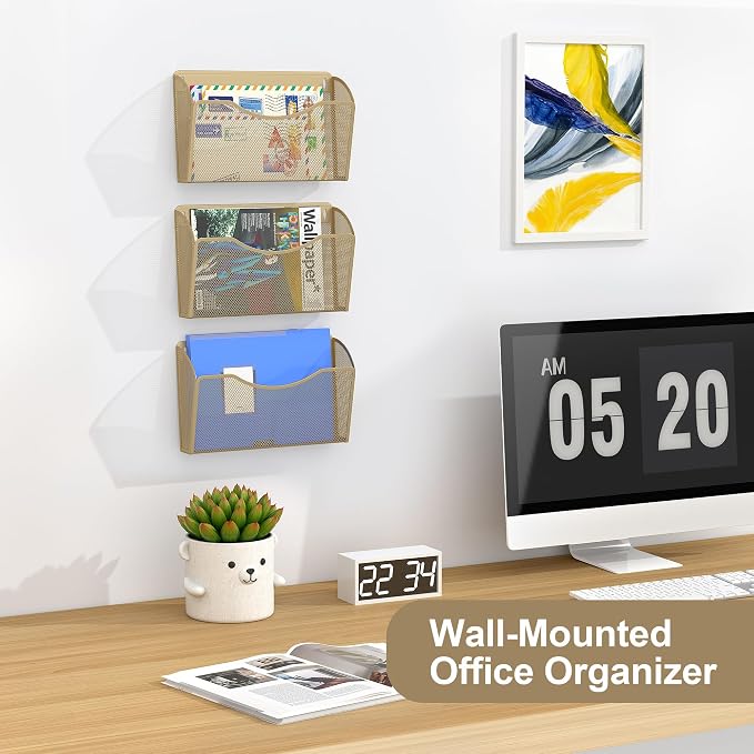 EasyPAG Wall File Organizer 3 Pack, Hanging File Organizer Wall Mount, Metal - Image 4