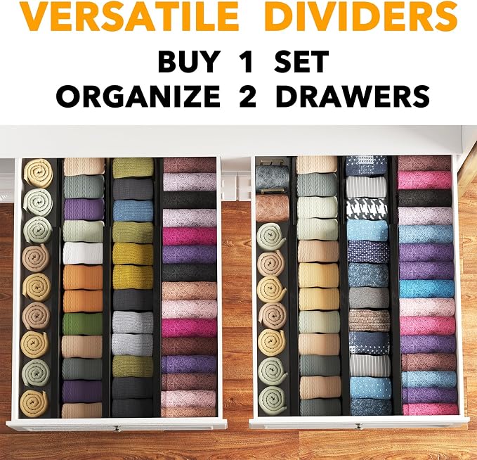 SpaceAid Bamboo Dresser Drawer Dividers 6 Pack, 4.65“ High Adjustable 17“-22” - Image 5