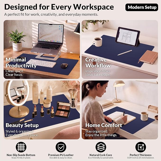 AFIING Desk Mat, 31.5" x 17", Cork Desk Pad Protector | Dual-Sided Cork & PU - Image 6