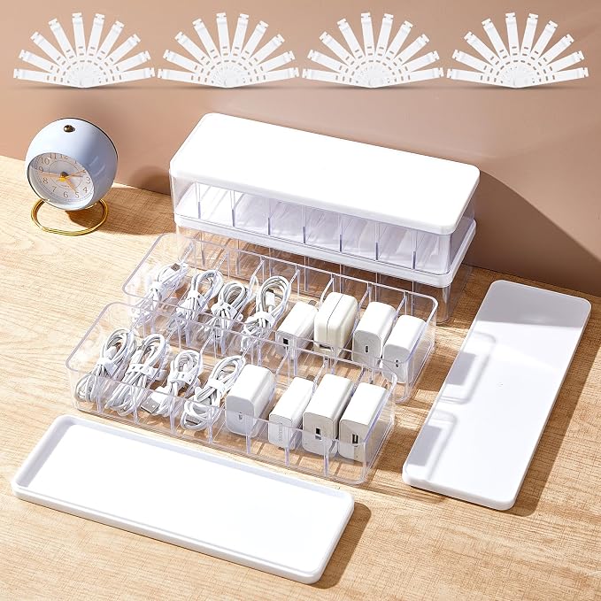 Tatuo 4 Pcs Cord Organizer for Drawer Desktop, Cable Organizer Box by Tatuo
