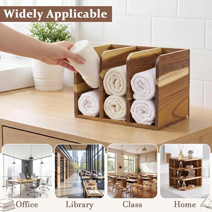 Novabright Acacia Wood File Magazine Holder Desk Organizer, 3 Vertical - Image 6