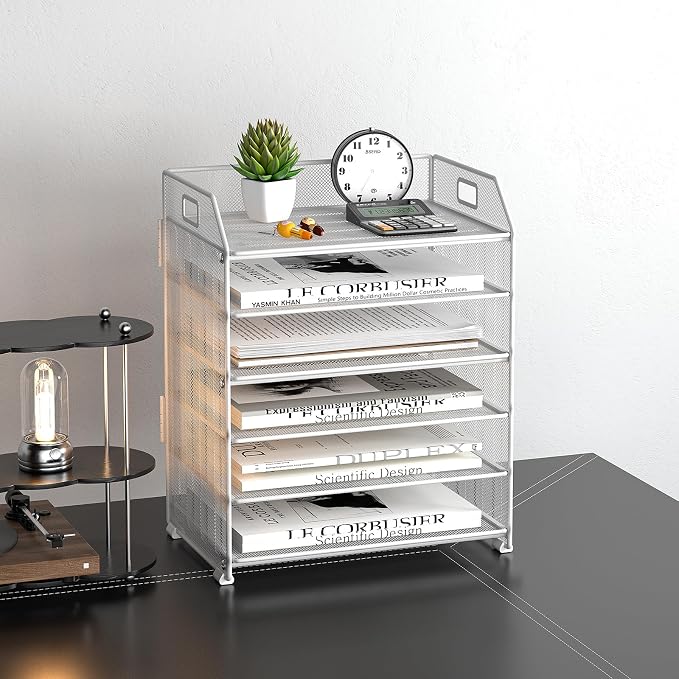 6 Tier Paper Organizer Letter Tray, Metal Mesh Paper Tray Organizer - Image 2