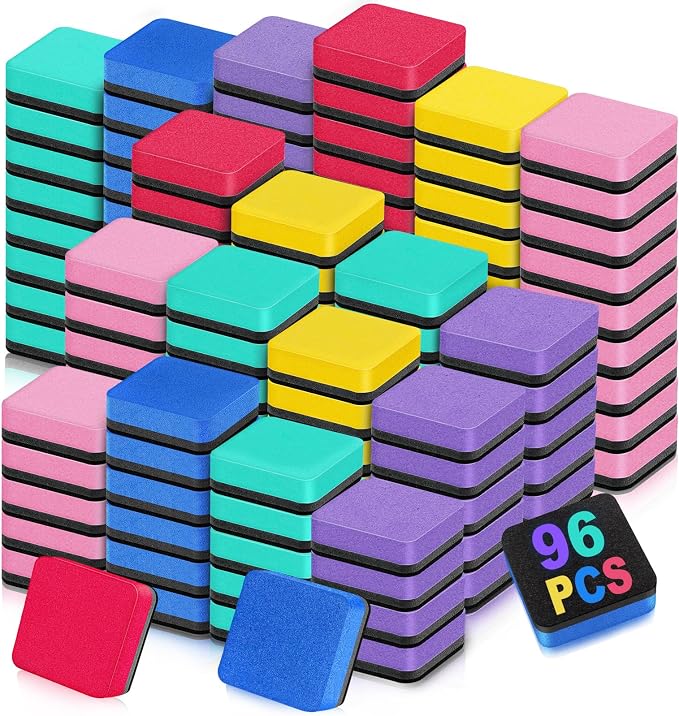 Cube Dry Erase Erasers, 96 Packs Mini Magnetic Whiteboard Dry Erasers in 6 by Duchong