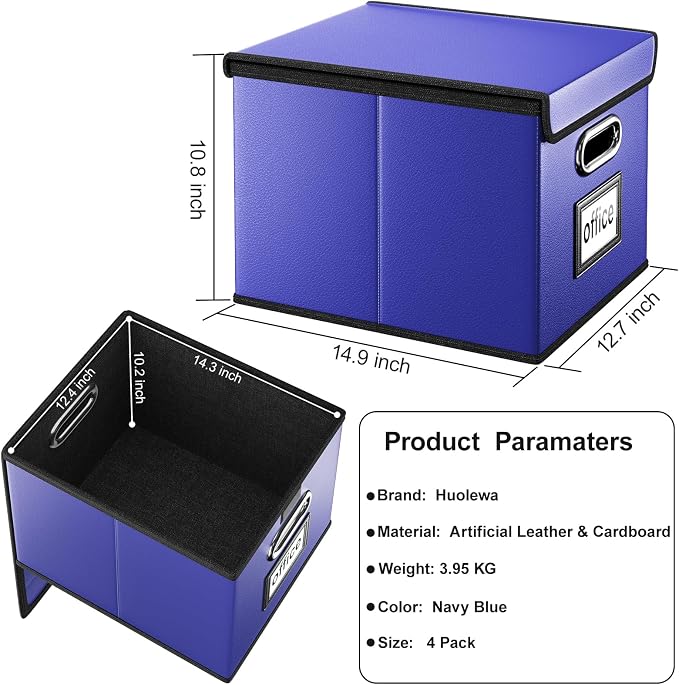 Decorative Leather File Organizer Storage Boxes - Image 6