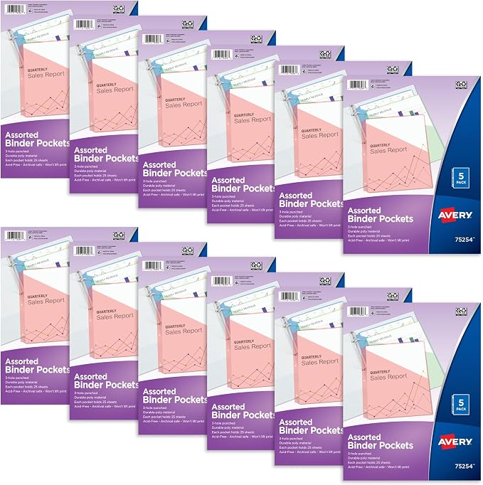 Avery Binder Pockets for 3 Ring Binders, for 8.5" x 11" Documents, Acid-Free by Avery
