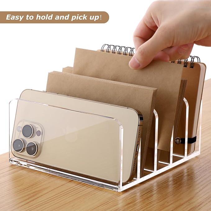 SANRUI 5 Compartments Acrylic Mail Sorter Holder, Vertical Letter Sorter & - Image 3