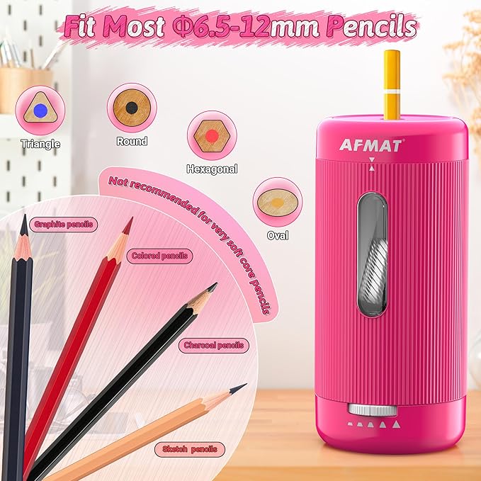AFMAT Electric Pencil Sharpener, Auto in & Out, 5 Nibs, 7K+ Uses, Fully - Image 3