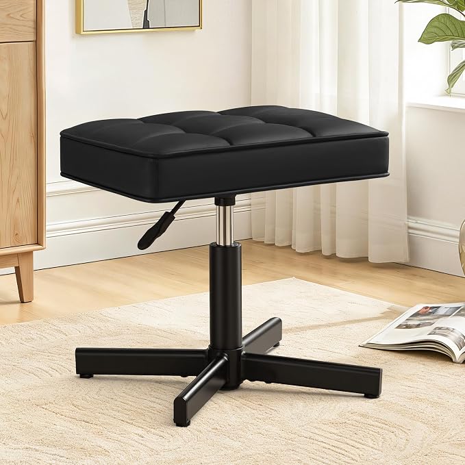 LUE BONA Adjustable Vanity Stool, Foot Rest Under Desk, 360° Swivel Vanity Chair by LUEBONA
