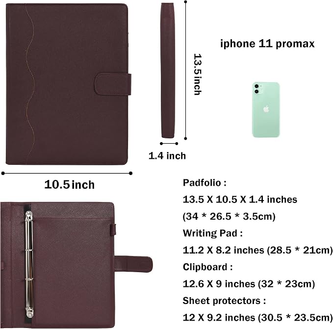 Wonderpool A4 PU Leather 3 & 4 Ring Holder Writing Portfolio Multi Document Case - Image 5
