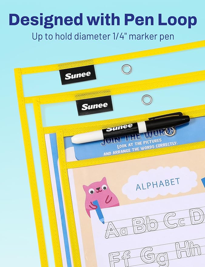 SUNEE 6 Packs Oversized Reusable Dry Erase Pocket Sleeves - Image 4