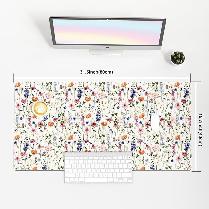 Colorful Star Large Mouse Pad, Watercolor Floral Desk Mat Office Supplies - Image 3