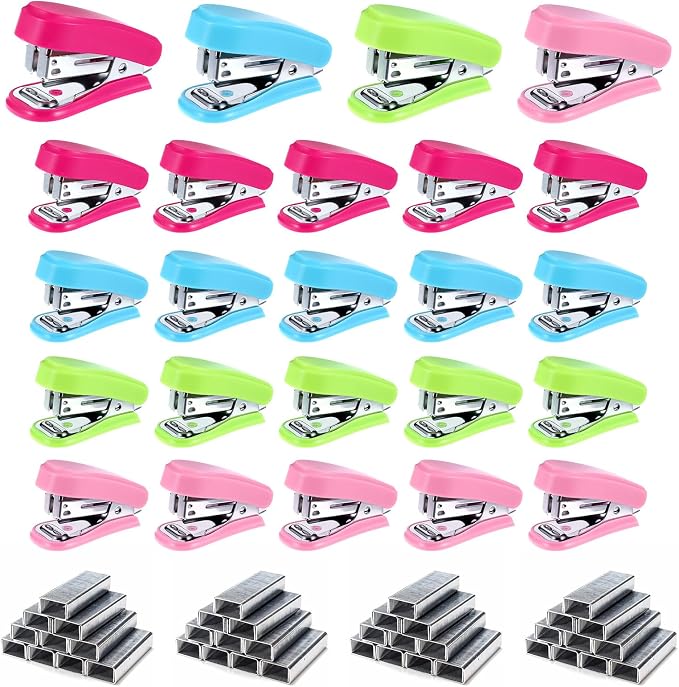 24 Pcs Mini Stapler with 24 Boxes Staple, Includes Built in Staple Remover by HOFURME