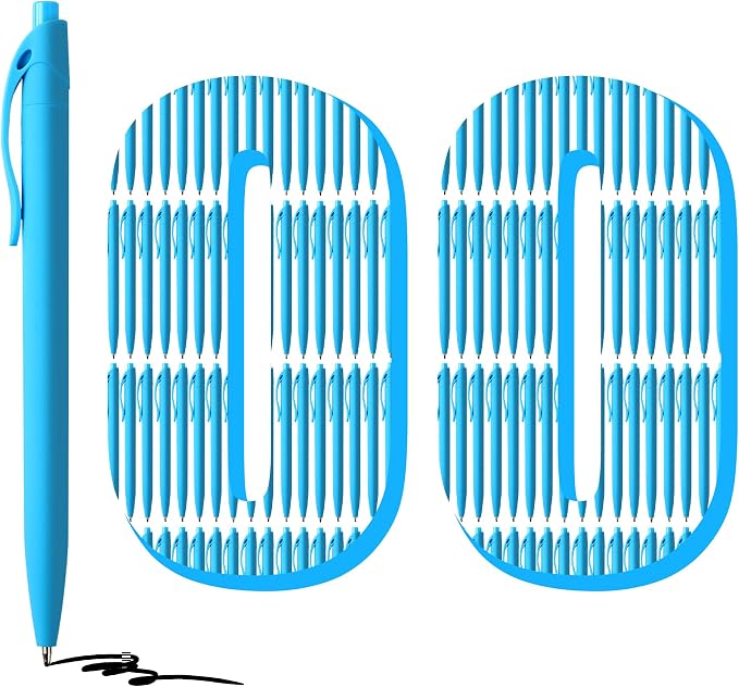 deegtran 100 Pack No Bleed Sky Blue Barrel Click Pens, Wholesale Retractable by DEEGTRANPENS