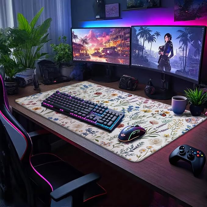 Flower Large Gaming Mouse Pad 31.5"x15.7"｜ Weed Floral Plants XXL Desk Mat - Image 2