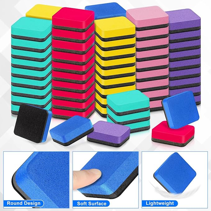 Cube Dry Erase Erasers, 96 Packs Mini Magnetic Whiteboard Dry Erasers in 6 - Image 4
