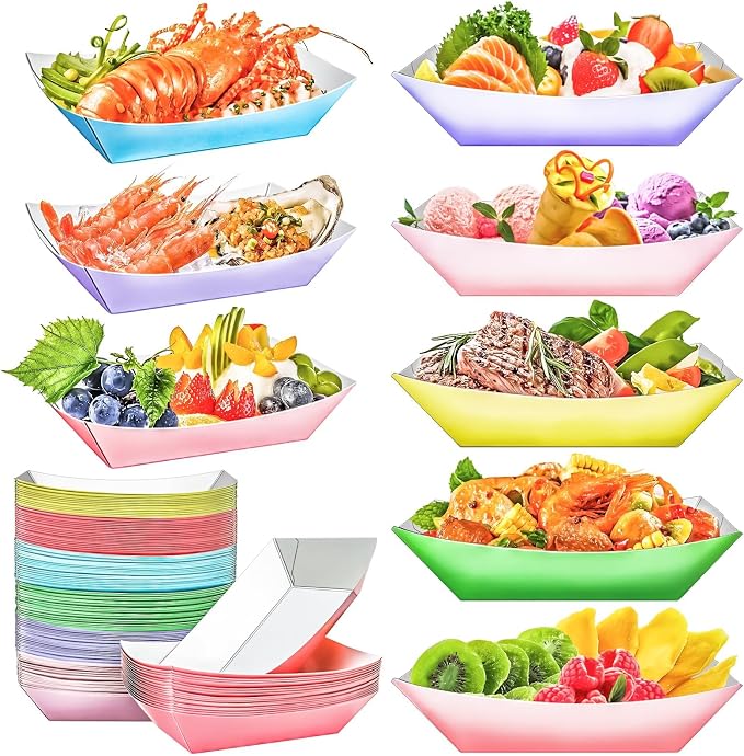 100 Pack Colorful 3LB Paper Food Boat Trays Disposable Paper Boats Plates - Image 4