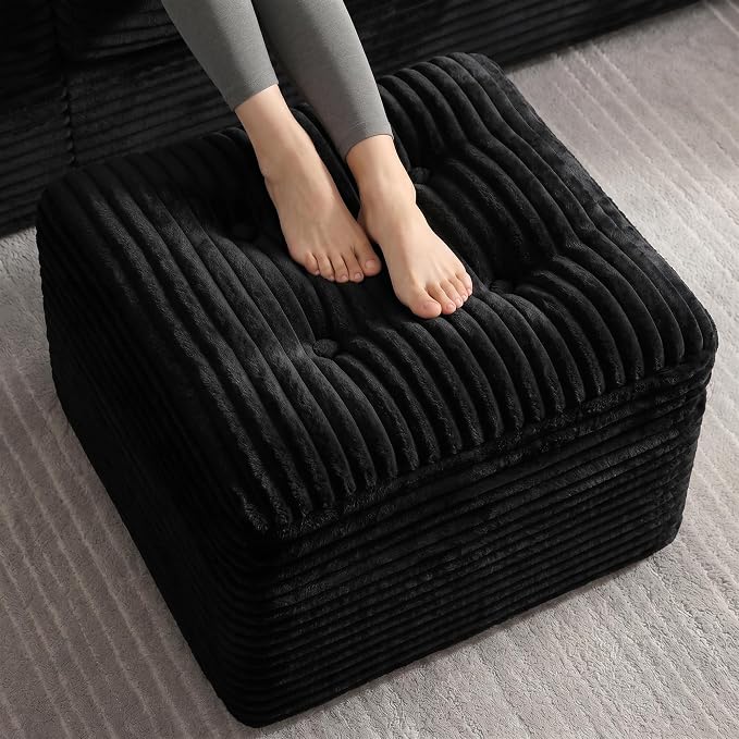 23.6in Pouf Ottoman, Corduroy Ottoman Foot Rest by Unknown