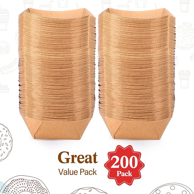 Sherr 200 Pcs 5 lb Kraft Paper Food Trays Boats Bulk, Disposable Nacho Kraft - Image 4