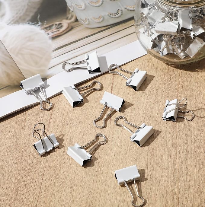 Jetec 200 Pack 0.75in/19mm White Metal Binder Clips Bulk Medium Reusable Fold - Image 5