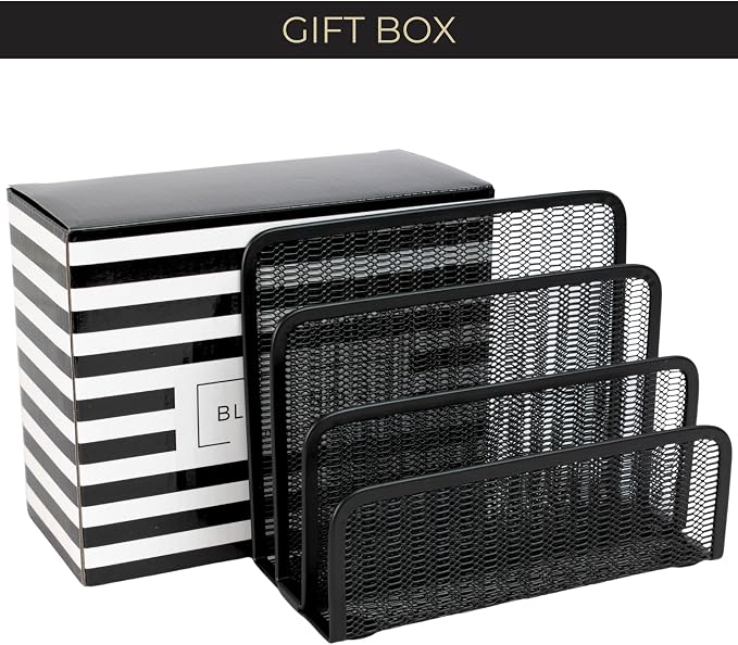 BLU MONACO Black Metal Mesh Letter Sorter | 3-Slot Mail Organizer - Image 5