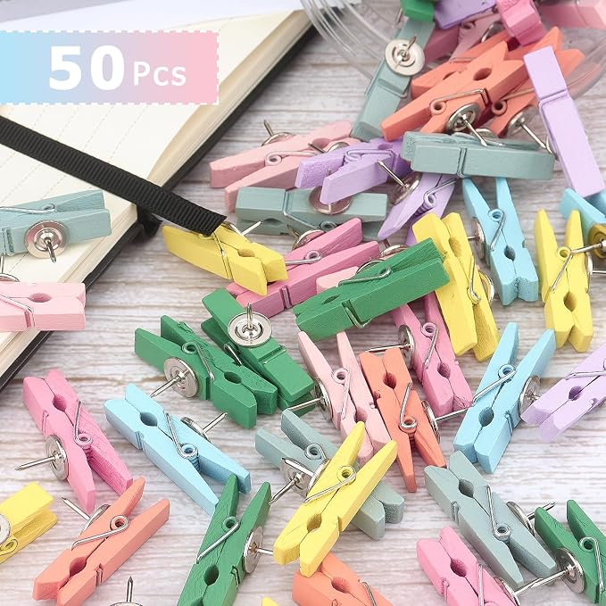50 PCS Wooden Clips Push Pins Tacks - Image 6