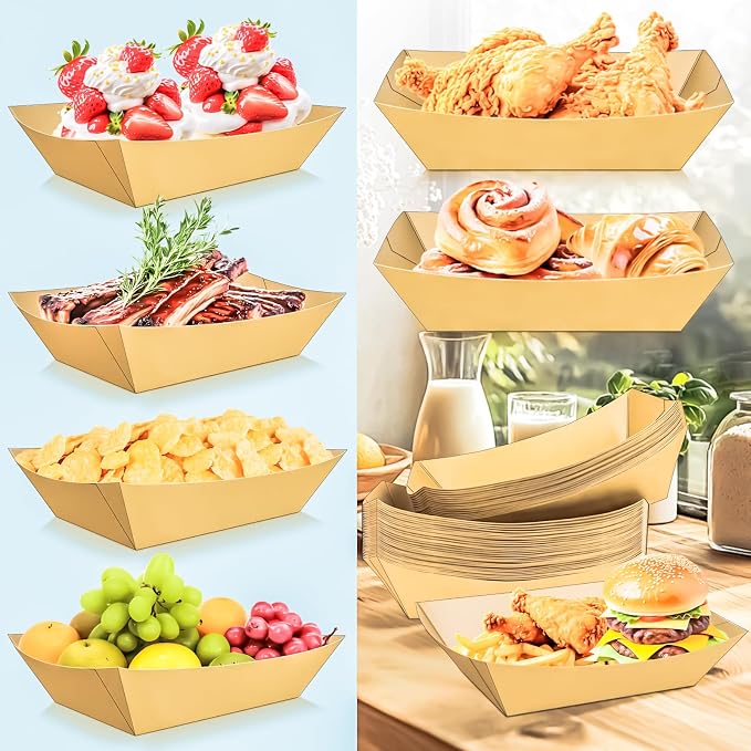 50 Pack Extra Large 6LB Paper Food Boats Trays Disposable Paper Boat Plate - Image 7