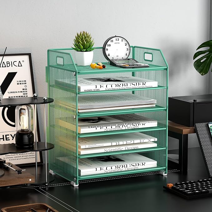 6 Tier Paper Organizer Letter Tray, Metal Mesh Paper Tray Organizer - Image 7