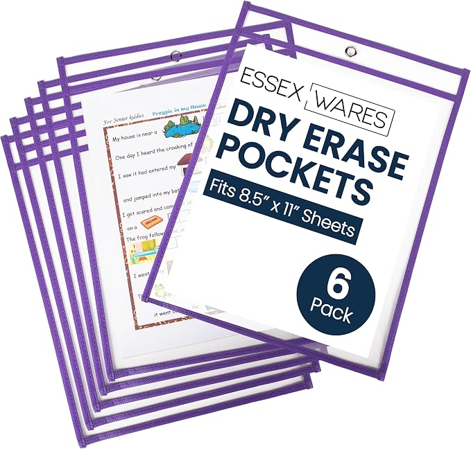 Essex Wares - 6 Pack, Dry Erase Pocket Document Protectors, Water-Resistant & by EssexWares