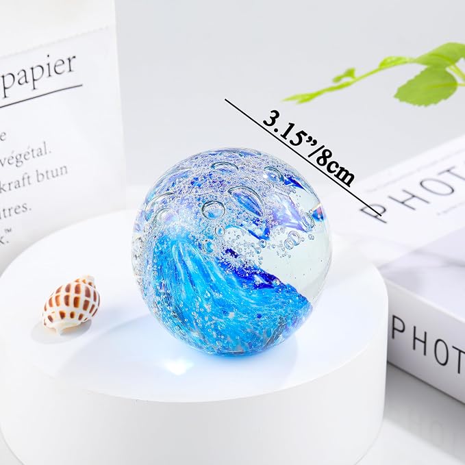 Qianwei Ocean Waves Hand Blown Glass Decor Crystal Ball Sea Figurines Gifts | - Image 3