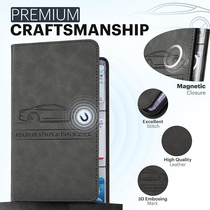 Car Registration and Insurance Card Holder, Magnetic Closure Leather Vehicle - Image 4