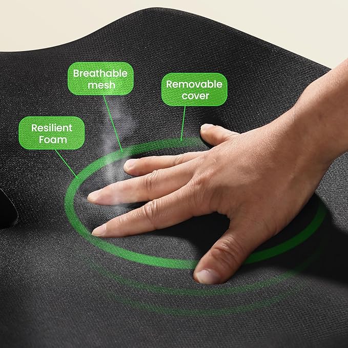 Benazcap Large Seat Cushion for Office Chair Memory Foam Coccyx Pain Relief - Image 6