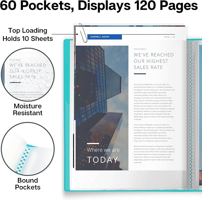 Dunwell Presentation Binder 60-Pocket, Displays 120 Pages, 8.5x11 Portfolio - Image 3