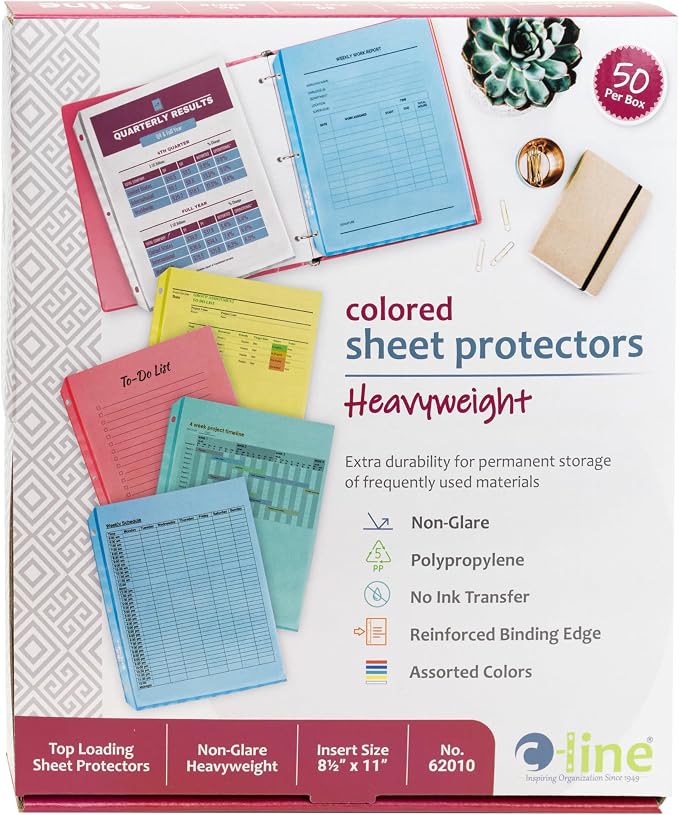 C-Line 62010 Colored Polypropylene Sheet Protector, 11 x 8 1/2 by C-Line