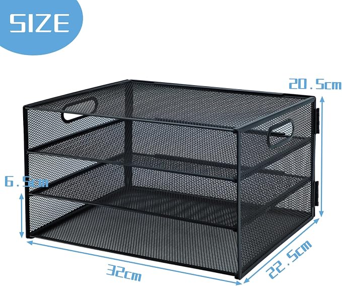 3 Tier Desk Organiser with Handle, Pull-Out Mesh File Organizer - Image 2