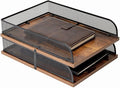 Set of 2 Vintage Wood & Metal Letter Tray，Desk Organizers Paper Tray，Office by mesh+desktop+storage
