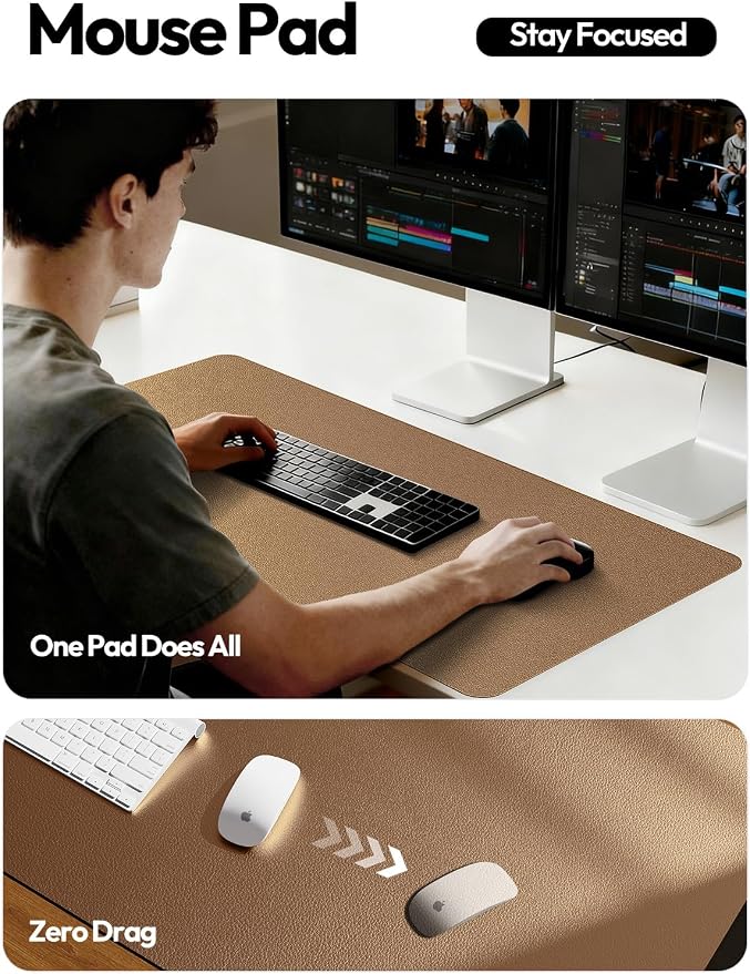 YSAGi Leather Desk Pad Protector, Office Desk Mat, Large Mouse Pad, Non-Slip PU - Image 4