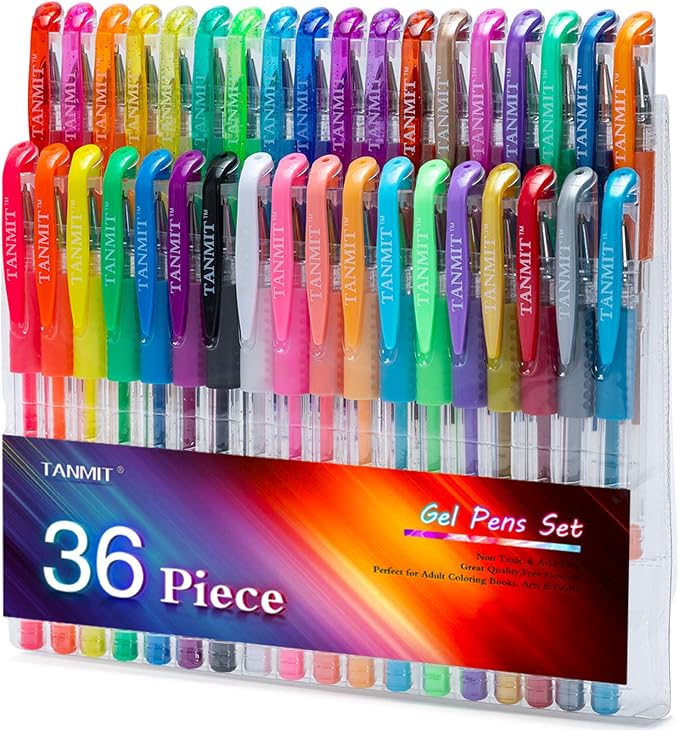 TANMIT 36 Colors Gel Pens Set for Adult Coloring Books, Colored Gel Marker by Createsomethingwonderfultoday