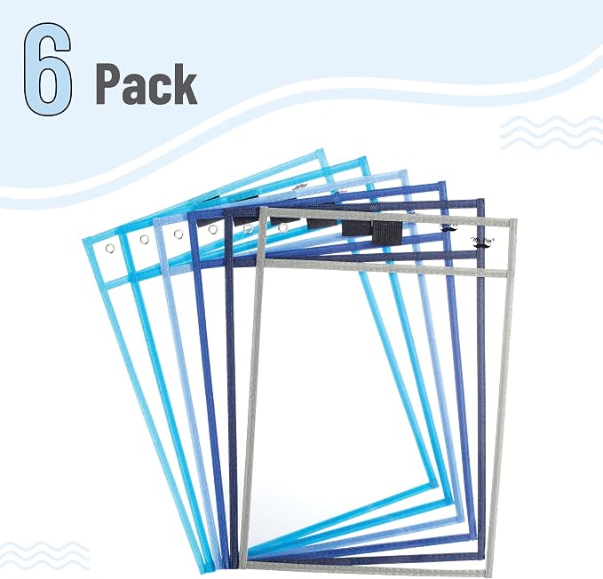 Mr. Pen- Reusable Dry Erase Pocket Sleeves, 6 Pack, Colorful | Ocean Breeze - Image 2