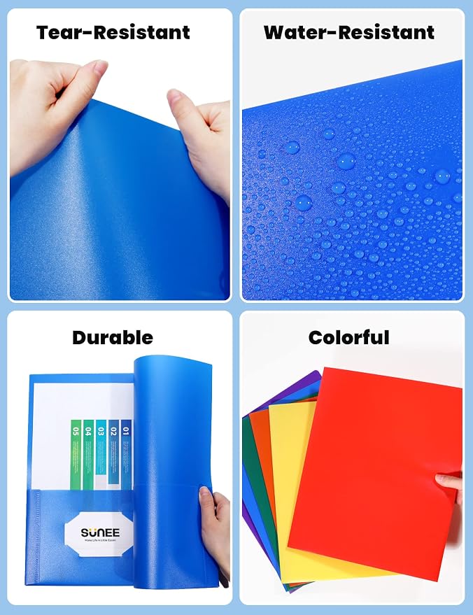 SUNEE 2 Pocket Folder Heavy Duty Plastic Folders - Image 3