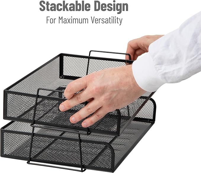 Mind Reader Stackable Paper Tray, Desktop Organizer, File Storage, Metal Mesh - Image 4