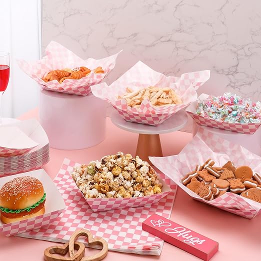 Geosar 200 Pcs Gingham Party Supply Disposable Paper Food Tray Bulk Disposable - Image 4